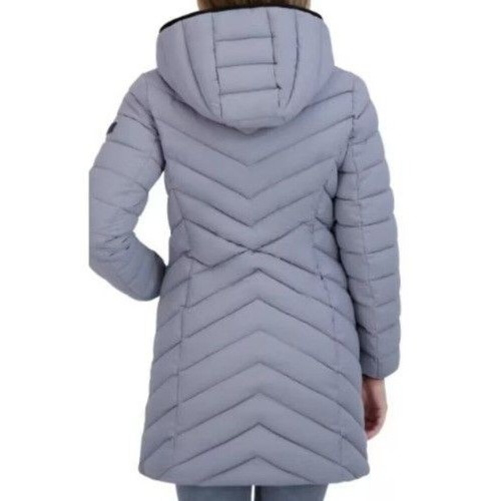 DKNY Womens Hooded Down Coat M Gray Quilted Puffer Jacket Water Resistant NWT - Picture 3 of 3